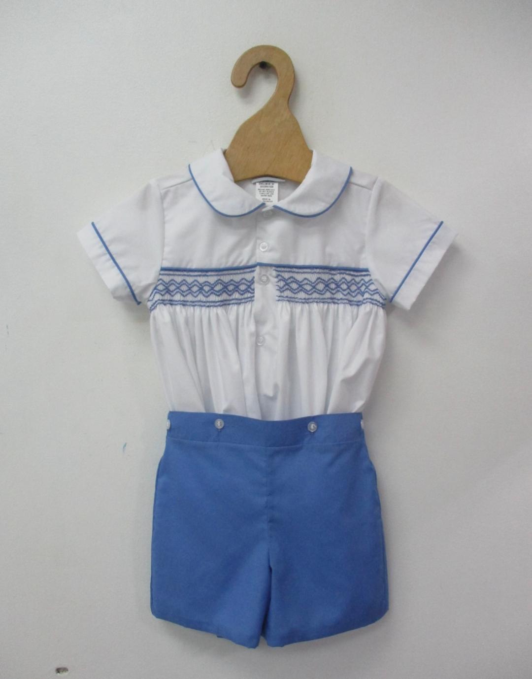 Boys Smocked Peter Pan Short Set from the Blue Collection