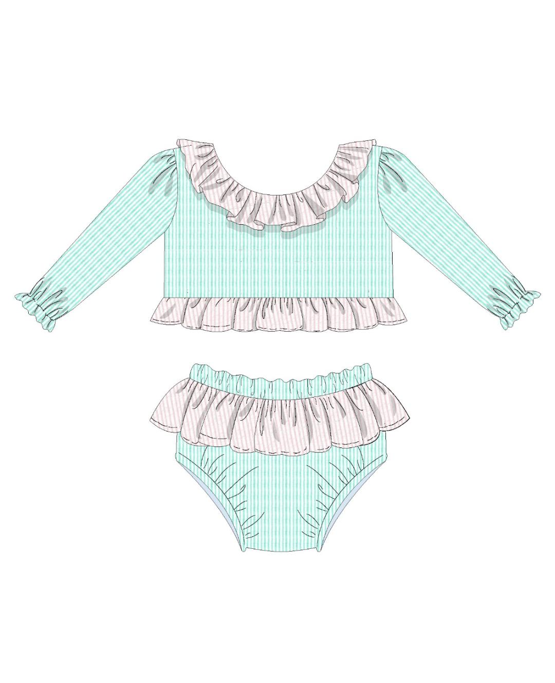 Girls Two Piece Mint Green Swimsuit from the Seersucker Swimwear Collection